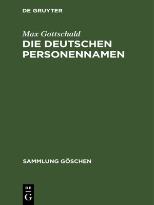 cover image of Die Deutschen Personennamen